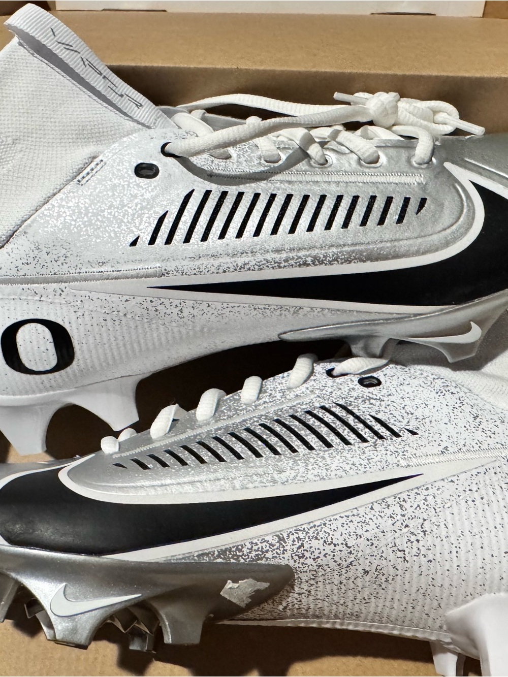 Nike White, Black & Silver Football Cleats